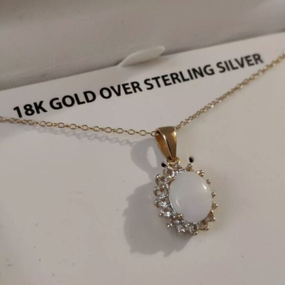 SOLD Genuine Opal White Topaz Necklace Pendant. Sterling Silver 18K Gold - Picture 3 of 5